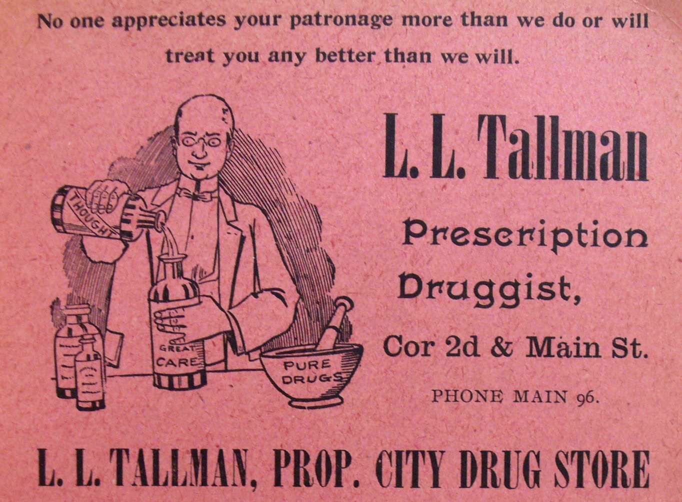 Tallman's Advertisement Flier From 1900