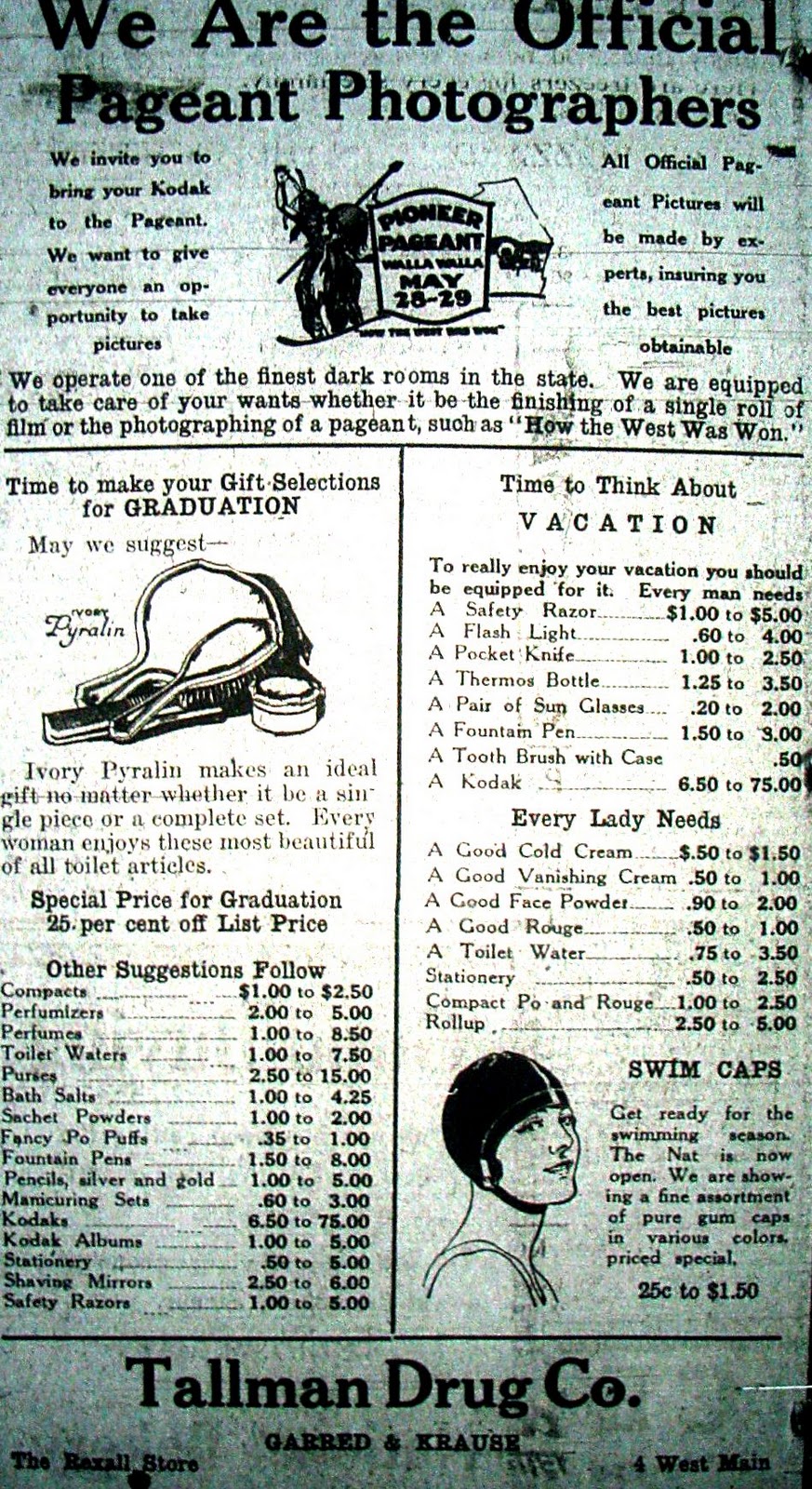 Tallman's Newspaper Advertisement Clipping From 1924